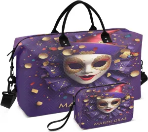 Carnival Ball Mask Travel Duffel Bags 2PCS,Sports Duffel Bags for Men Women,Weekender Overnight Bag Gym Tote Bag with Toiletry Bag