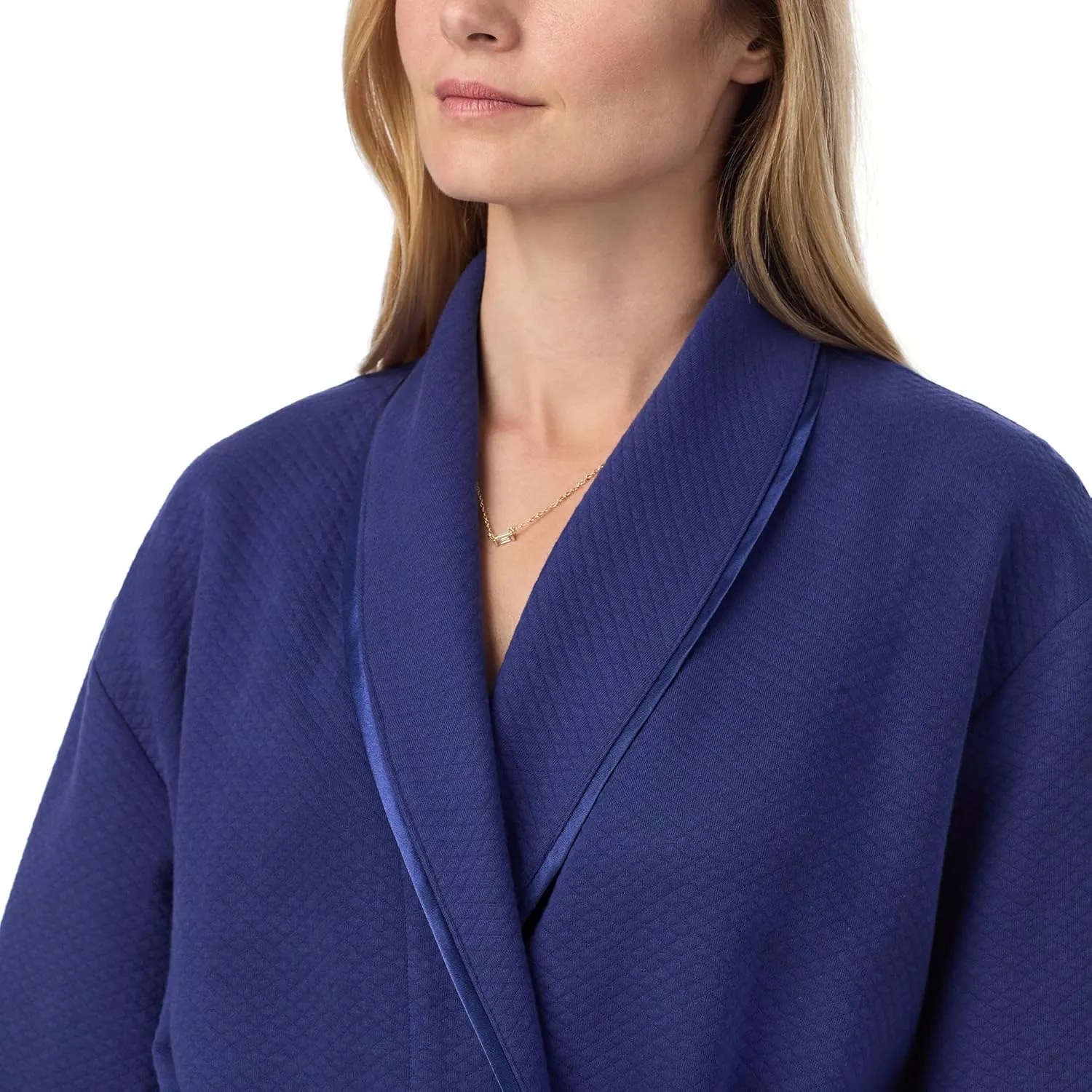 Carole Hochman Women's Diamond Quilted Ballet Wrap Robe, Cotton-Blend Long Sleeve Robe with Satin Trim & Belt, 50'' Length