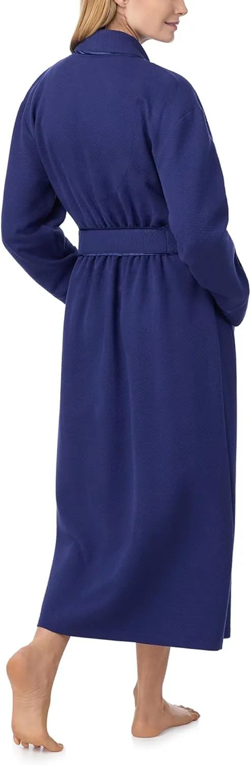 Carole Hochman Women's Diamond Quilted Ballet Wrap Robe, Cotton-Blend Long Sleeve Robe with Satin Trim & Belt, 50'' Length