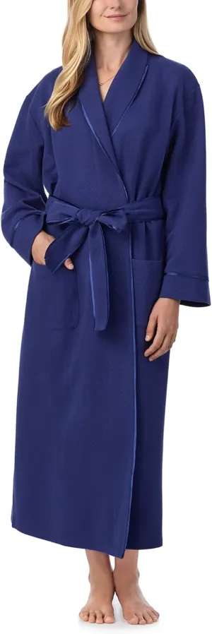 Carole Hochman Women's Diamond Quilted Ballet Wrap Robe, Cotton-Blend Long Sleeve Robe with Satin Trim & Belt, 50'' Length