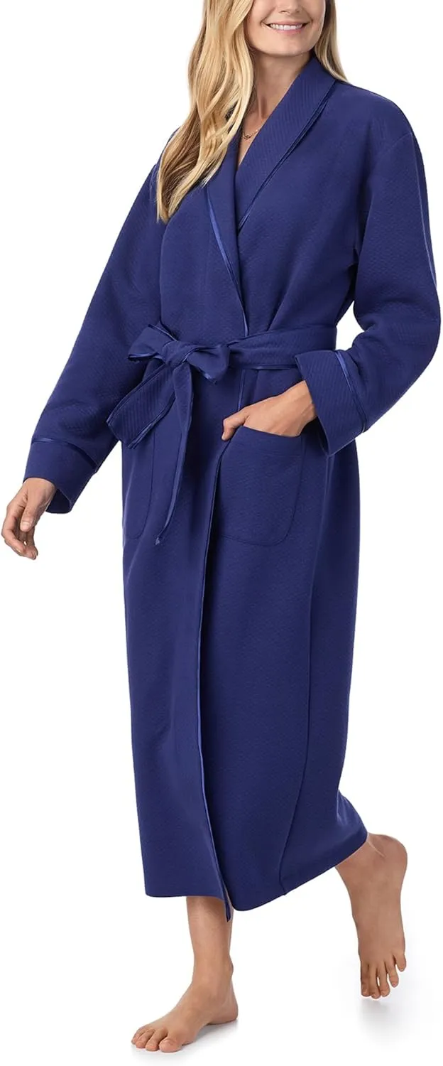 Carole Hochman Women's Diamond Quilted Ballet Wrap Robe, Cotton-Blend Long Sleeve Robe with Satin Trim & Belt, 50'' Length