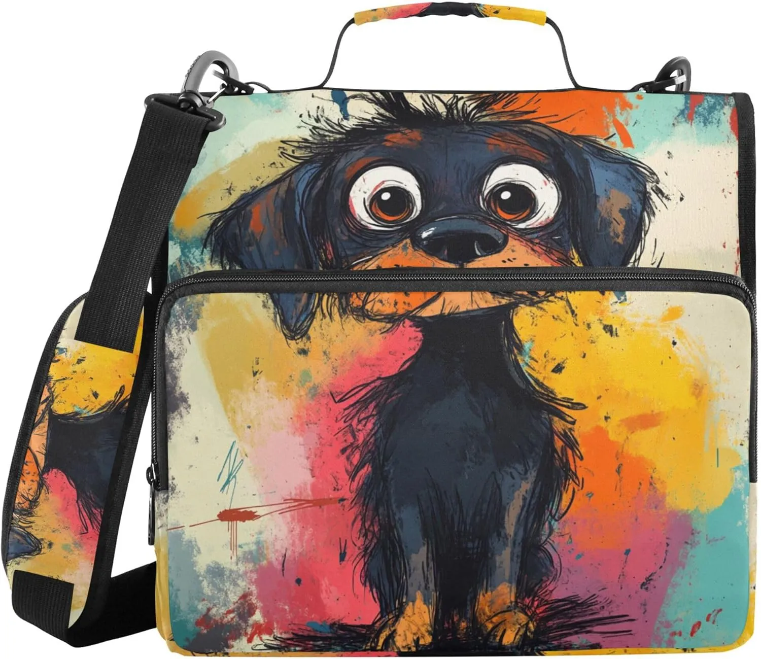 Cartoon Chic Rottweiler Zippered Binder Bag with Shoulder Strap & Handle Multiple Pockets 1.5 Inch 3 Rings Storage Bag Portfolio Binder Documents Files Organizer