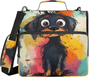 Cartoon Chic Rottweiler Zippered Binder Bag with Shoulder Strap & Handle Multiple Pockets 1.5 Inch 3 Rings Storage Bag Portfolio Binder Documents Files Organizer