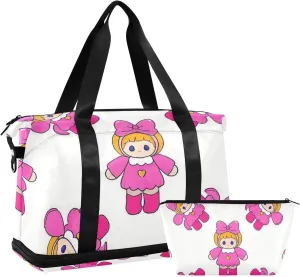 Cartoon Cute Pink Doll Travel Bag Carry on Bag with Adjustable Strap for Travel Multifunctional