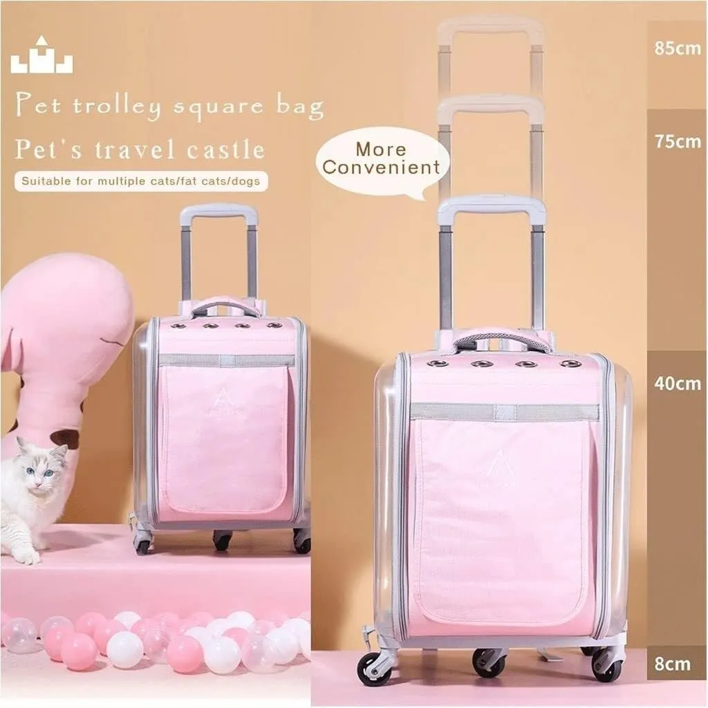 Cat/Dog Carrier, Portable Pet Bag When Going Out,Breathable Transport Suitcase Pet Travel Carrier Backpack, Dog and Cat Pet Backpack Carrier with 5 Wheels(Pink)