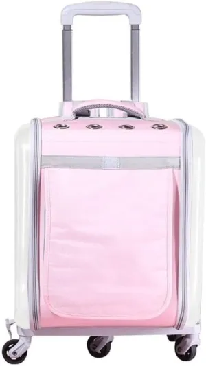 Cat/Dog Carrier, Portable Pet Bag When Going Out,Breathable Transport Suitcase Pet Travel Carrier Backpack, Dog and Cat Pet Backpack Carrier with 5 Wheels(Pink)