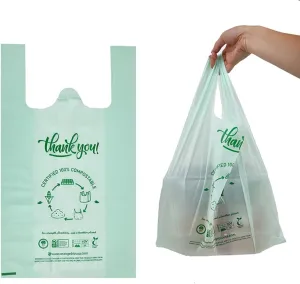 Certified Home Compostable Shopping Bags, 500 Ct, 12" x 6" x 23", Hold 30 lbs, Thank You, Grocery, Take Out, T-Shirt, To-Go Bags for Retail, Grocery Stores