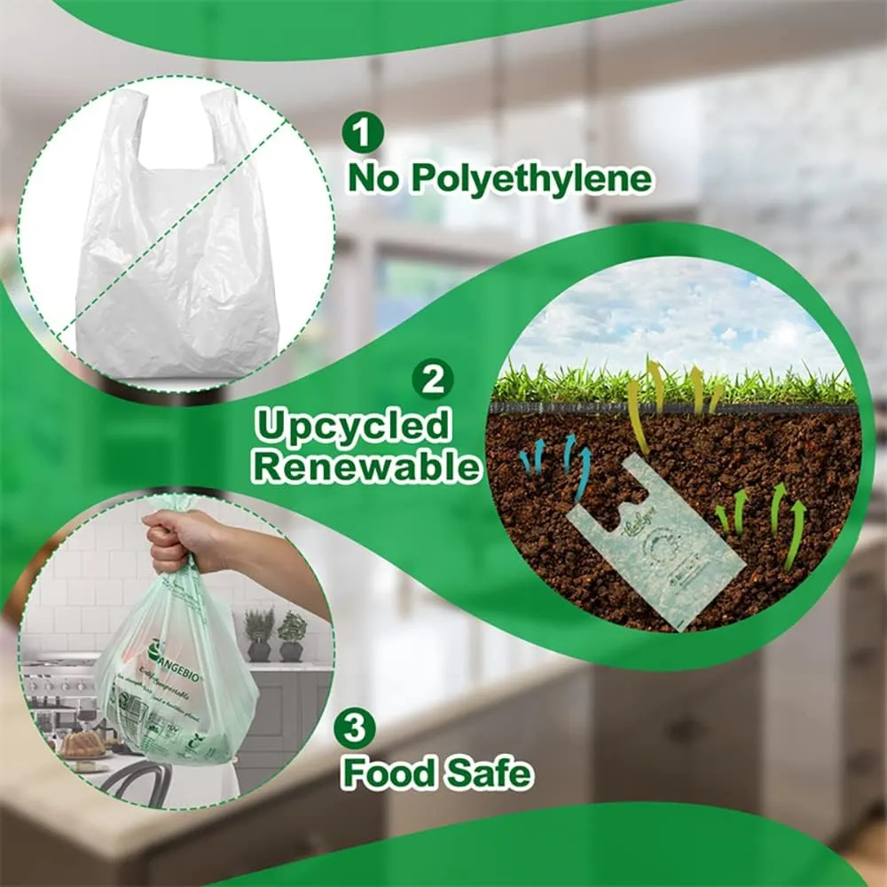 Certified Home Compostable Shopping Bags, 500 Ct, 12" x 6" x 23", Hold 30 lbs, Thank You, Grocery, Take Out, T-Shirt, To-Go Bags for Retail, Grocery Stores