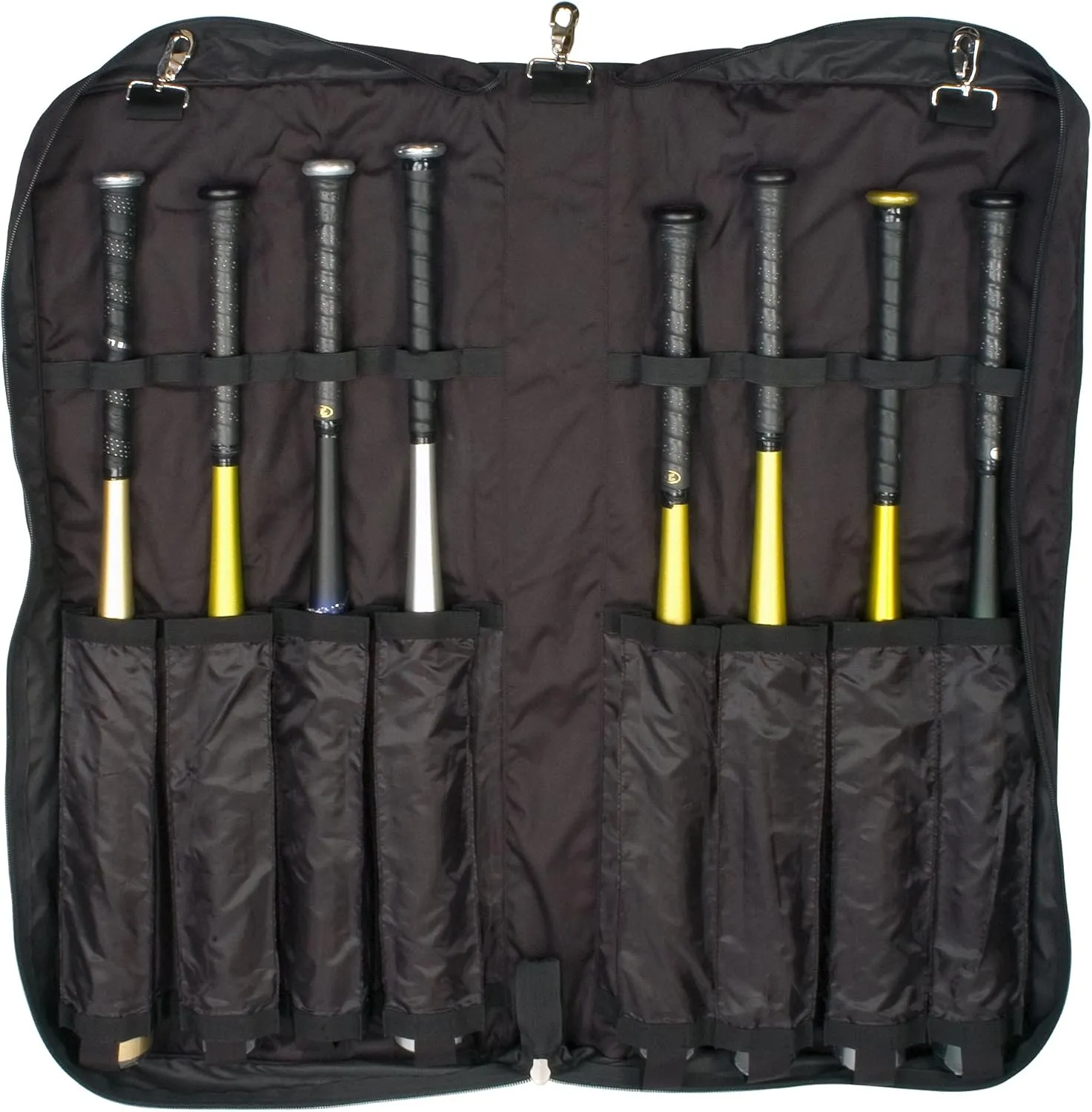 Champion Sports Folding Zippered Nylon Bat Portfolio with Hanging Hook - Holds 8 Bats