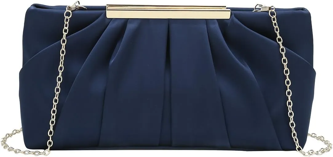 CHARMING TAILOR Clutch Evening Bag Elegant Pleated Satin Formal Handbag Simple Classy Purse for Women