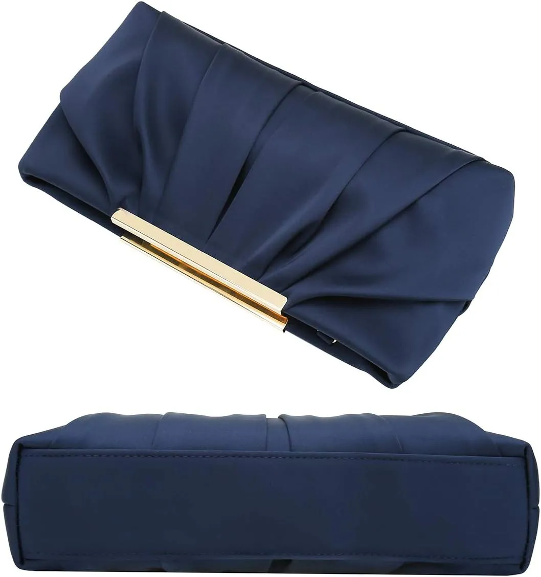 CHARMING TAILOR Clutch Evening Bag Elegant Pleated Satin Formal Handbag Simple Classy Purse for Women