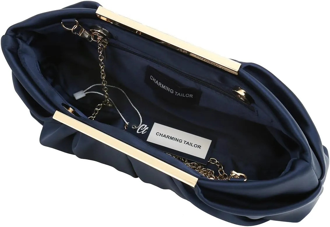 CHARMING TAILOR Clutch Evening Bag Elegant Pleated Satin Formal Handbag Simple Classy Purse for Women