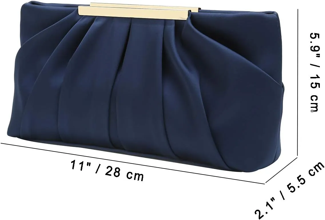 CHARMING TAILOR Clutch Evening Bag Elegant Pleated Satin Formal Handbag Simple Classy Purse for Women