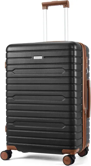 Checked Luggage 24 Inch, 100% PC Large Suitcase with Wheels, Hardside Suitcase TSA Approved Medium Hard Case Travel Luggage (Black)