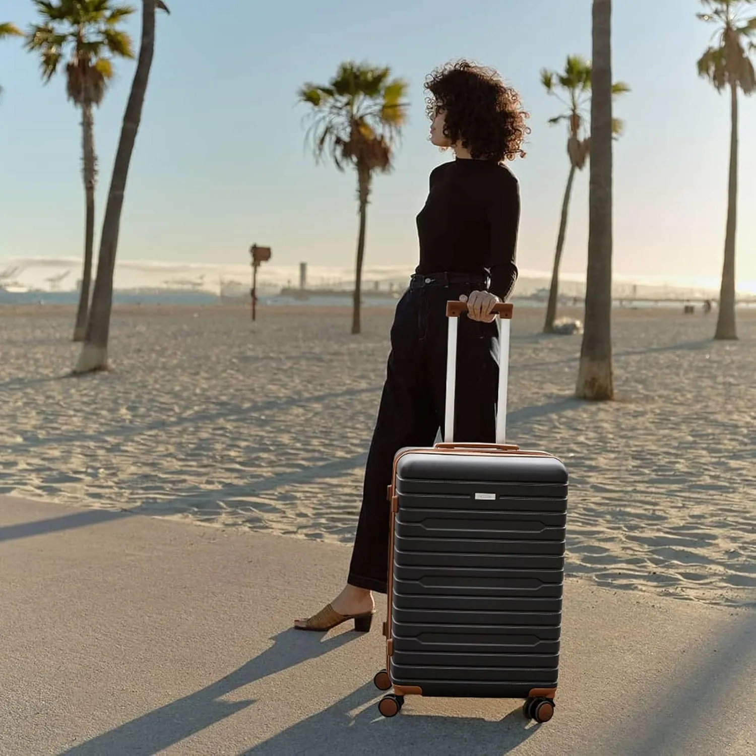 Checked Luggage 24 Inch, 100% PC Large Suitcase with Wheels, Hardside Suitcase TSA Approved Medium Hard Case Travel Luggage (Black)