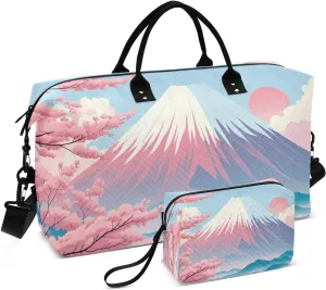 Cherry Blossoms Pink Travel Duffel Bag with Toiletry Bag Weekender Bag for Carry on Sports Gym Bag for Overnight Weekend