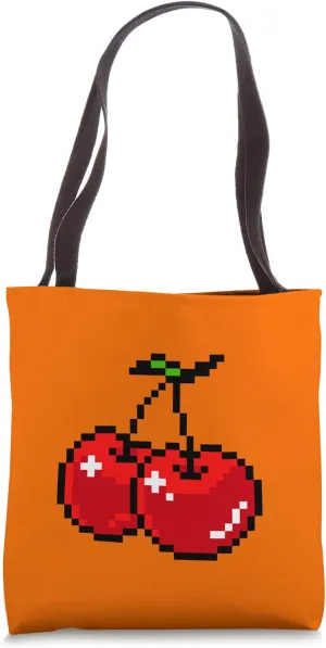Cherry Pair of Cherries Vintage Pixel 80s Arcade 8-bit Tote Bag