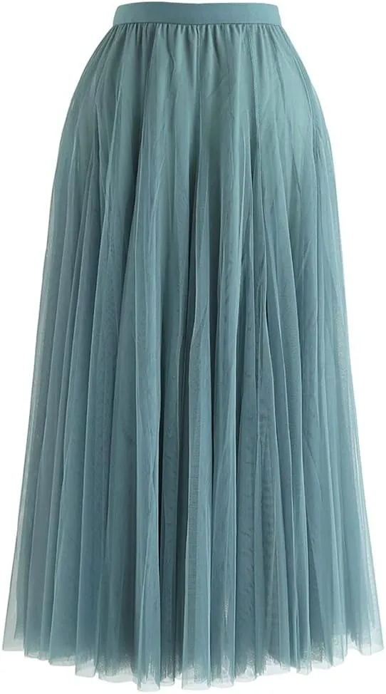 CHICWISH Women's Lilac/Cream/Grey/Pink/Black Layered Mesh Ballet Prom Party Tulle Tutu A-Line Maxi Skirt