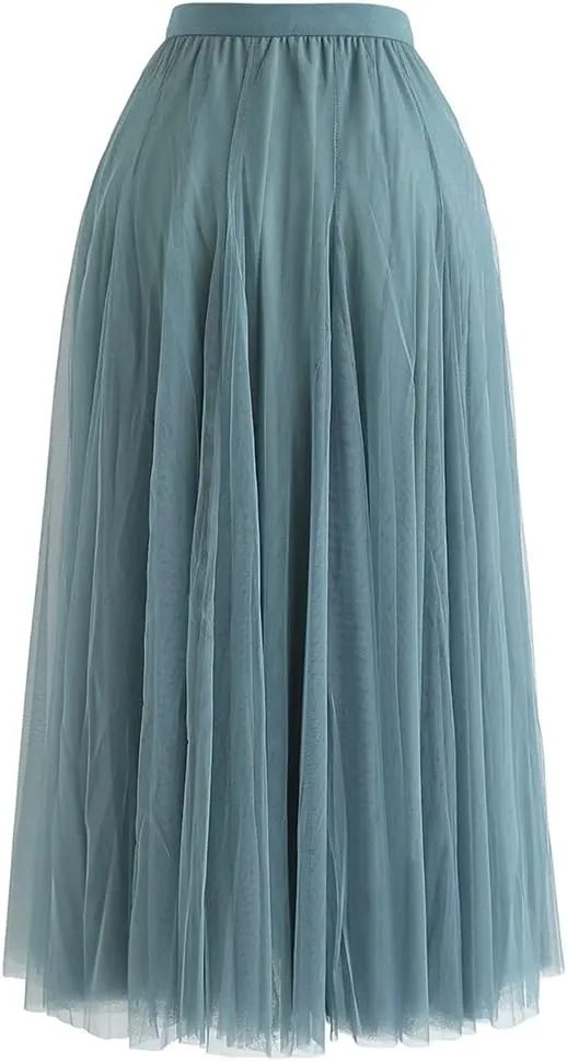CHICWISH Women's Lilac/Cream/Grey/Pink/Black Layered Mesh Ballet Prom Party Tulle Tutu A-Line Maxi Skirt