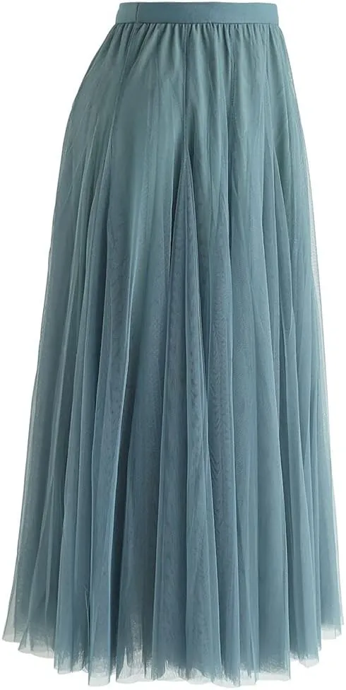 CHICWISH Women's Lilac/Cream/Grey/Pink/Black Layered Mesh Ballet Prom Party Tulle Tutu A-Line Maxi Skirt