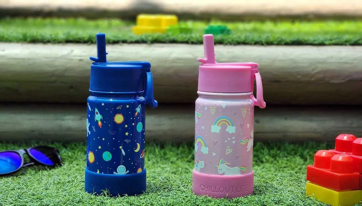 CHILLOUT LIFE 12 oz Kids Insulated Water Bottle for School with Straw Lid Leakproof and Cute Waterproof Stickers, Personalized Stainless Steel Thermos Flask Metal Water Bottle, Pink Unicorn