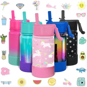 CHILLOUT LIFE 12 oz Kids Insulated Water Bottle for School with Straw Lid Leakproof and Cute Waterproof Stickers, Personalized Stainless Steel Thermos Flask Metal Water Bottle, Pink Unicorn