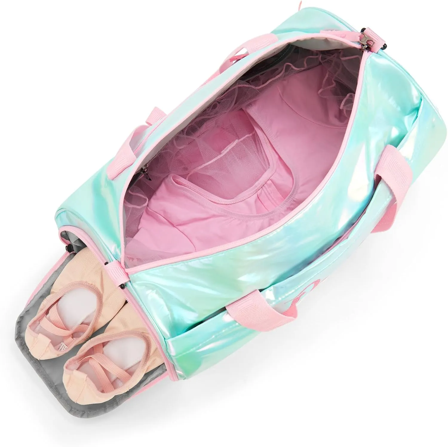 Choco Mocha Dance Bag for Toddler Girls Ballet Bags for Girls 4-6 6-8 With Shoe Compartment, Colorful Green
