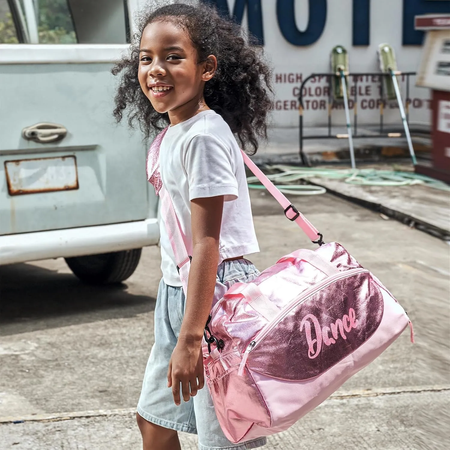 Choco Mocha Dance Bag for Toddler Girls Ballet Bags for Girls 4-6 6-8 With Shoe Compartment, Gray Violet