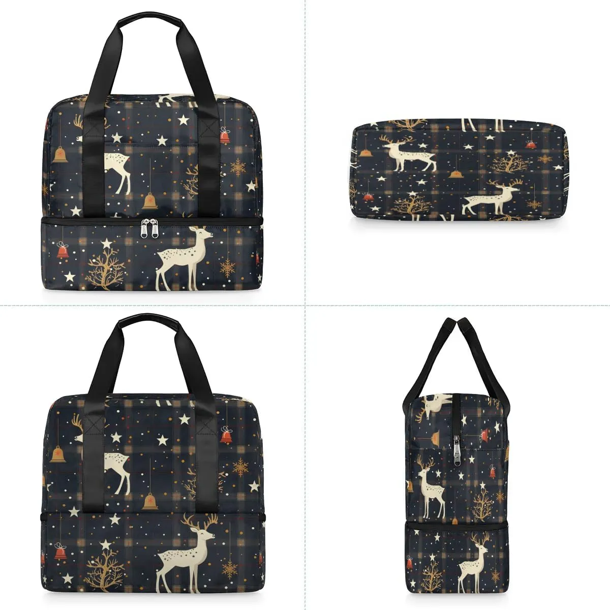 Christmas Bell Deer Travel Duffel Bag Dry Wet Separated Sports Tote Travel Duffle Bag Gym Workout Bag Women Travel Duffel Bag for Women, Travel, Gym, Work