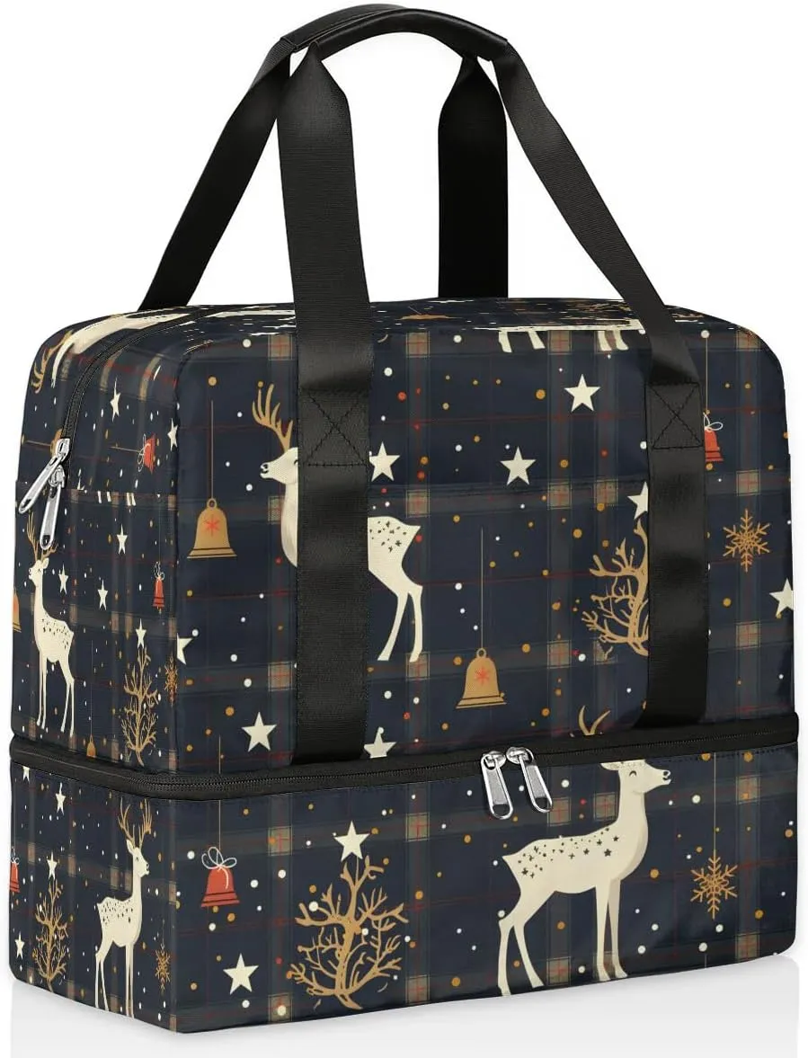 Christmas Bell Deer Travel Duffel Bag Dry Wet Separated Sports Tote Travel Duffle Bag Gym Workout Bag Women Travel Duffel Bag for Women, Travel, Gym, Work