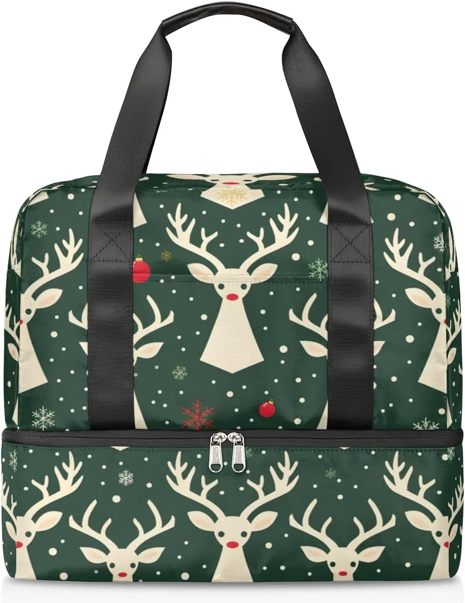 Christmas Deer Prints Travel Duffel Bag Dry Wet Separated Sports Tote Travel Duffle Bag Gym Workout Bag Women Travel Duffel Bag for Women, Travel, Gym, Work