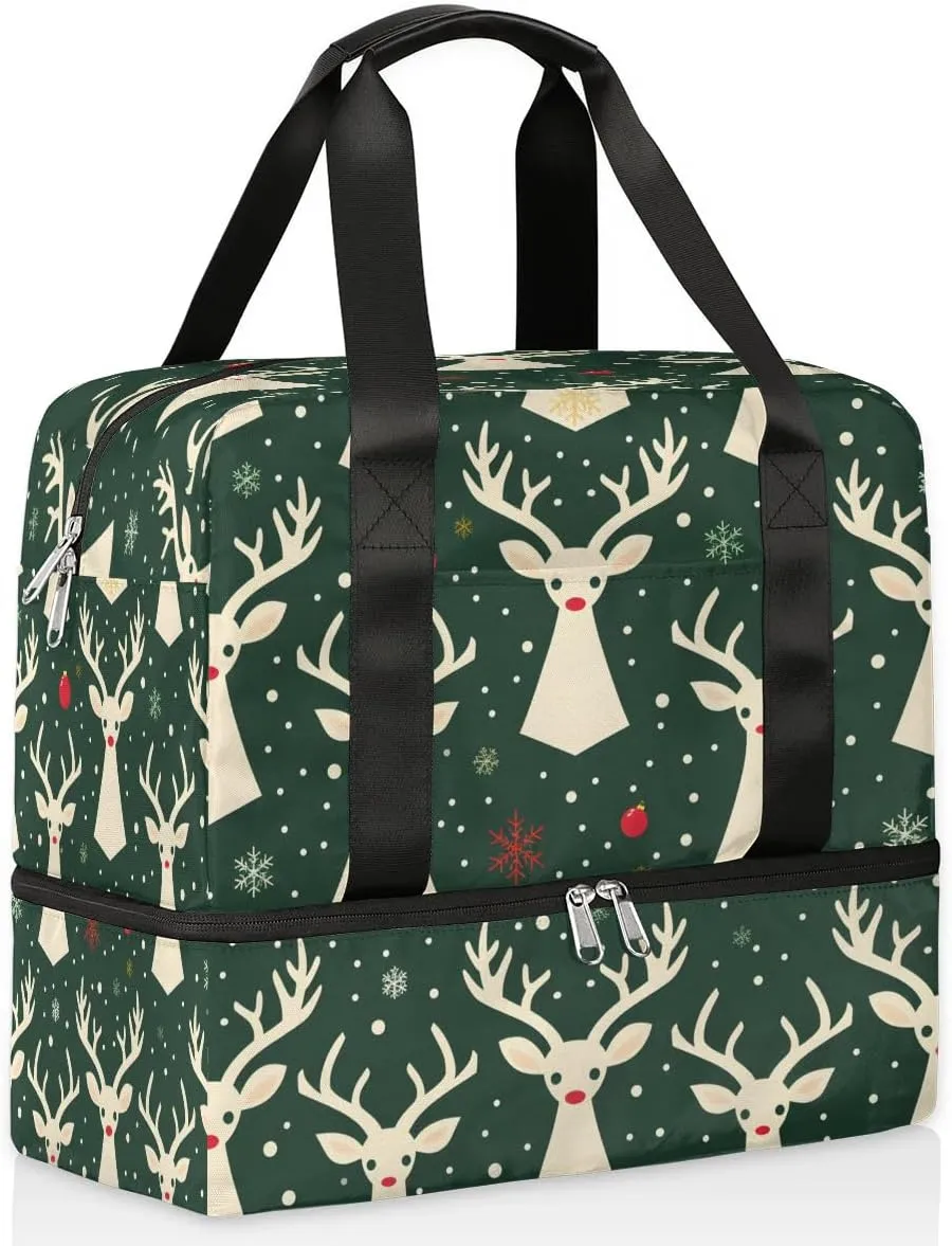 Christmas Deer Prints Travel Duffel Bag Dry Wet Separated Sports Tote Travel Duffle Bag Gym Workout Bag Women Travel Duffel Bag for Women, Travel, Gym, Work