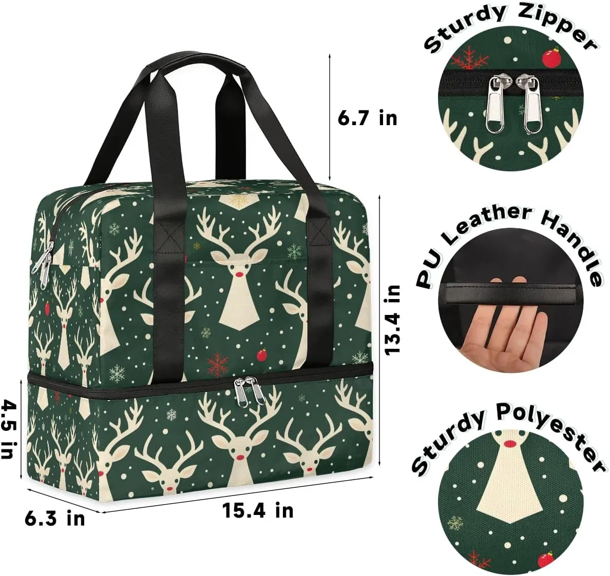 Christmas Deer Prints Travel Duffel Bag Dry Wet Separated Sports Tote Travel Duffle Bag Gym Workout Bag Women Travel Duffel Bag for Women, Travel, Gym, Work