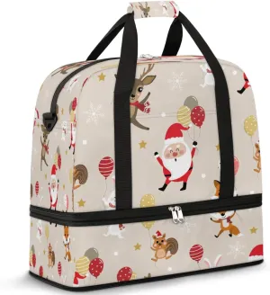 Christmas Santa Claus Elk Sports Gym Bag with Shoes Compartment Foldable Travel Duffel Bag Dry Wet Separated Sports Tote Workout Weekender Overnight Bag for Women Yoga Dance Work Training Handbag