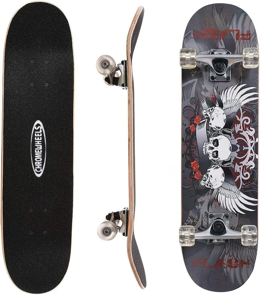 ChromeWheels 31 inch Skateboard Double Kick Skate Board Cruiser Longboard 8 Layer Maple Deck Skateboards for Kids and Beginners