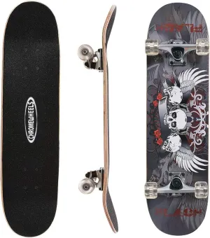 ChromeWheels 31 inch Skateboard Double Kick Skate Board Cruiser Longboard 8 Layer Maple Deck Skateboards for Kids and Beginners