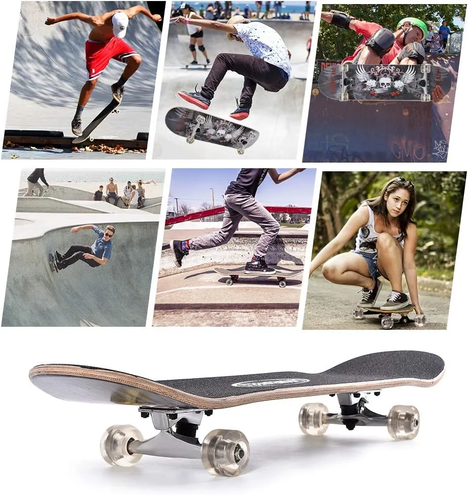 ChromeWheels 31 inch Skateboard Double Kick Skate Board Cruiser Longboard 8 Layer Maple Deck Skateboards for Kids and Beginners