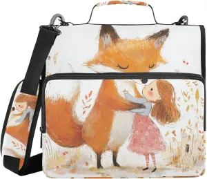 Chubby Fox with Girl Binder with Extra Pockets with Shoulder Strap Waterproof 1.5 Inch 3 Rings Pencil Case Portfolio Binder Office Supplies