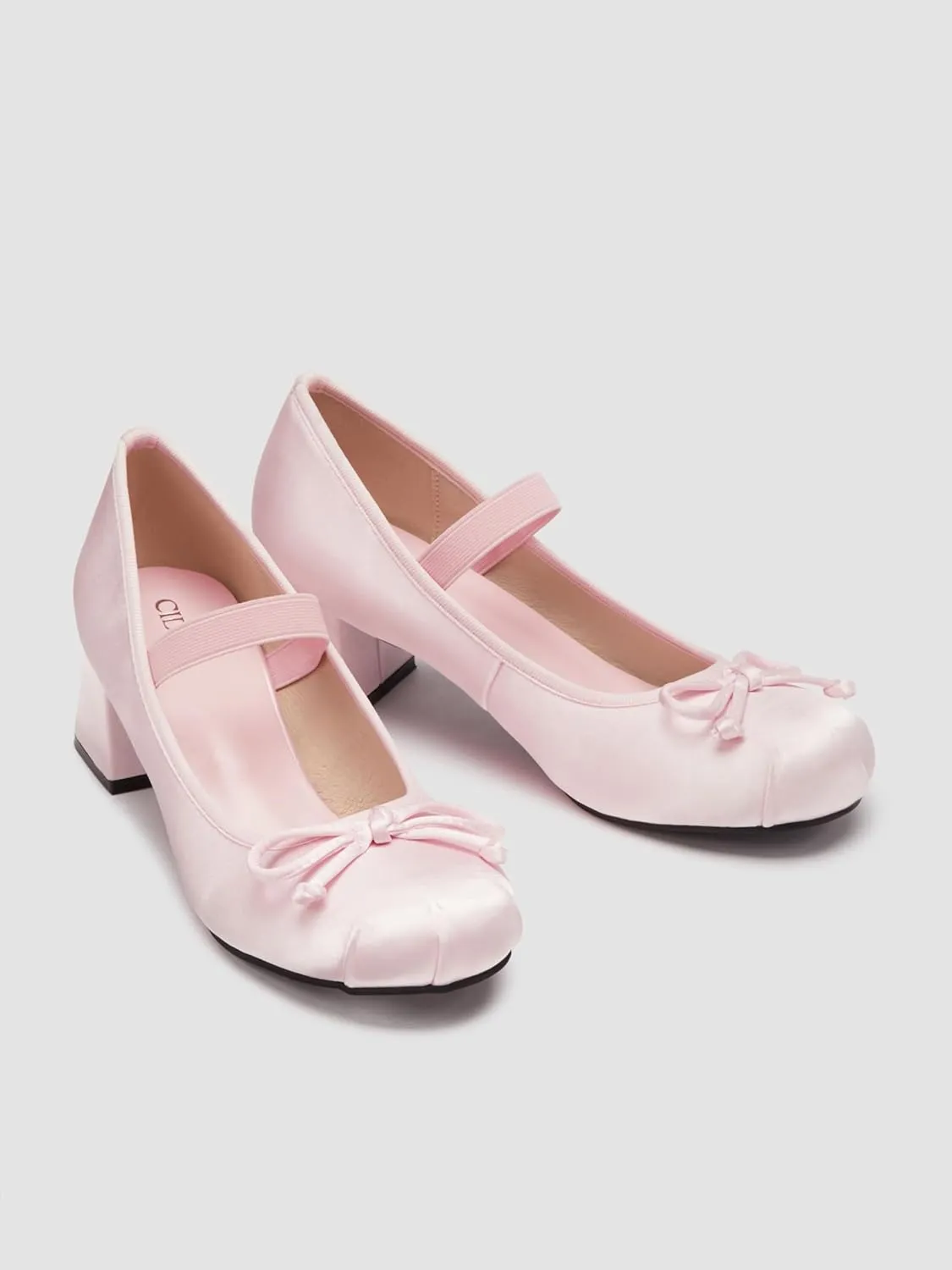 CIDER Bow Decor Satin Heeled Mary Jane Shoes
