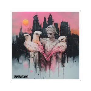 City Whispers of the Winged Sticker - Ink and Pastel Watercolors Art