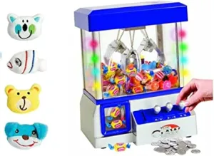 Claw Game Machine-Kids Mini Arcade Grabber- Toy Candy Dispenser Crane Toy Great Gift for Birthday & Christmas -with LED Lights and Sound Switch–Bonus Plush Animals