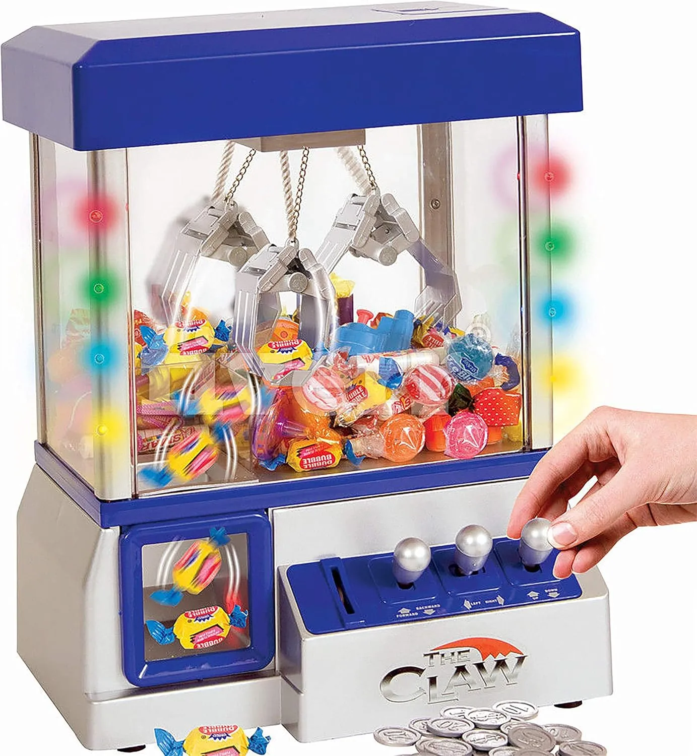Claw Game Machine-Kids Mini Arcade Grabber- Toy Candy Dispenser Crane Toy Great Gift for Birthday & Christmas -with LED Lights and Sound Switch–Bonus Plush Animals