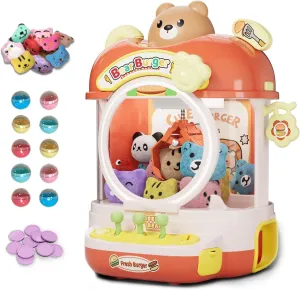 Claw Machine for Kids, Burger Bear Theme Mini Vending Machine for Age 5-8, Candy Grabber Dispenser with Plush Toys and Capsule for Age 3 , Cute Birthday Gifts, Great for Party & Holiday