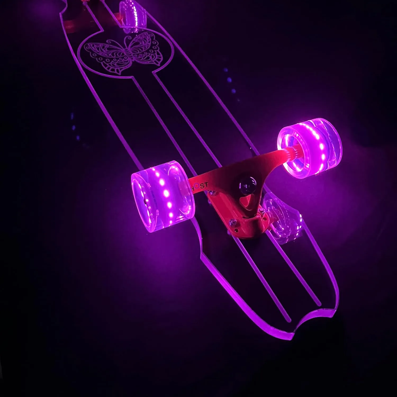 Clear Acrylic Longboards with Light up LED Wheels. Non-Slippery, Super Durable. 40" Longboard Skateboard Great for Beginners to Experts. Easy to Ride, 9" Wide.