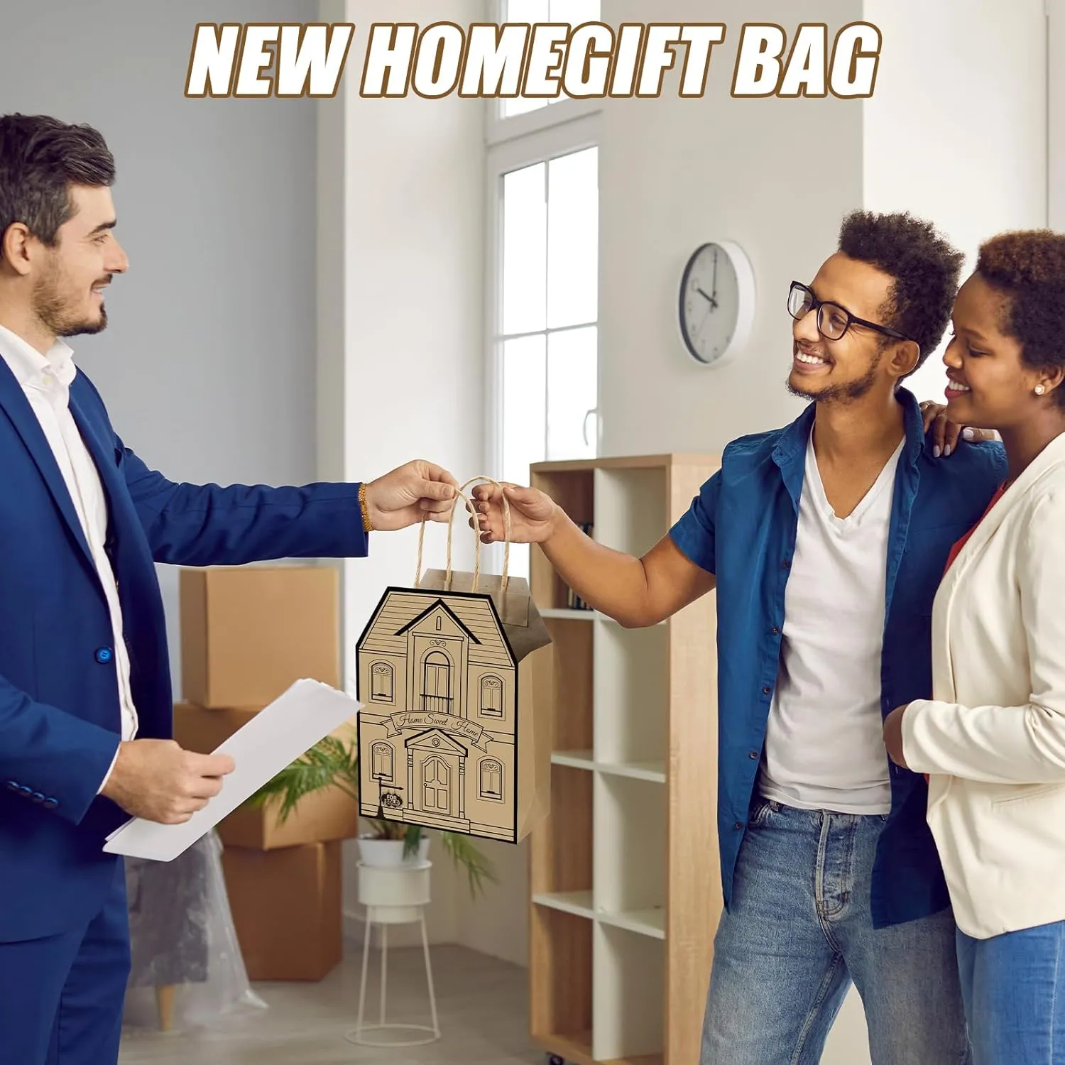 Colarr 50 Pcs Real Estate Agent Supplies House Shaped Gift Bag 5.25 x 3.25 x 8.25 Inch Real Estate Bag with Handles Kraft for Home Gift(Brown)