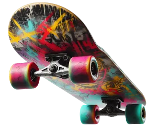 Color Drip Skateboard Bottom With Pink Wheels And Graffiti DTF (direct-to-film) Transfer