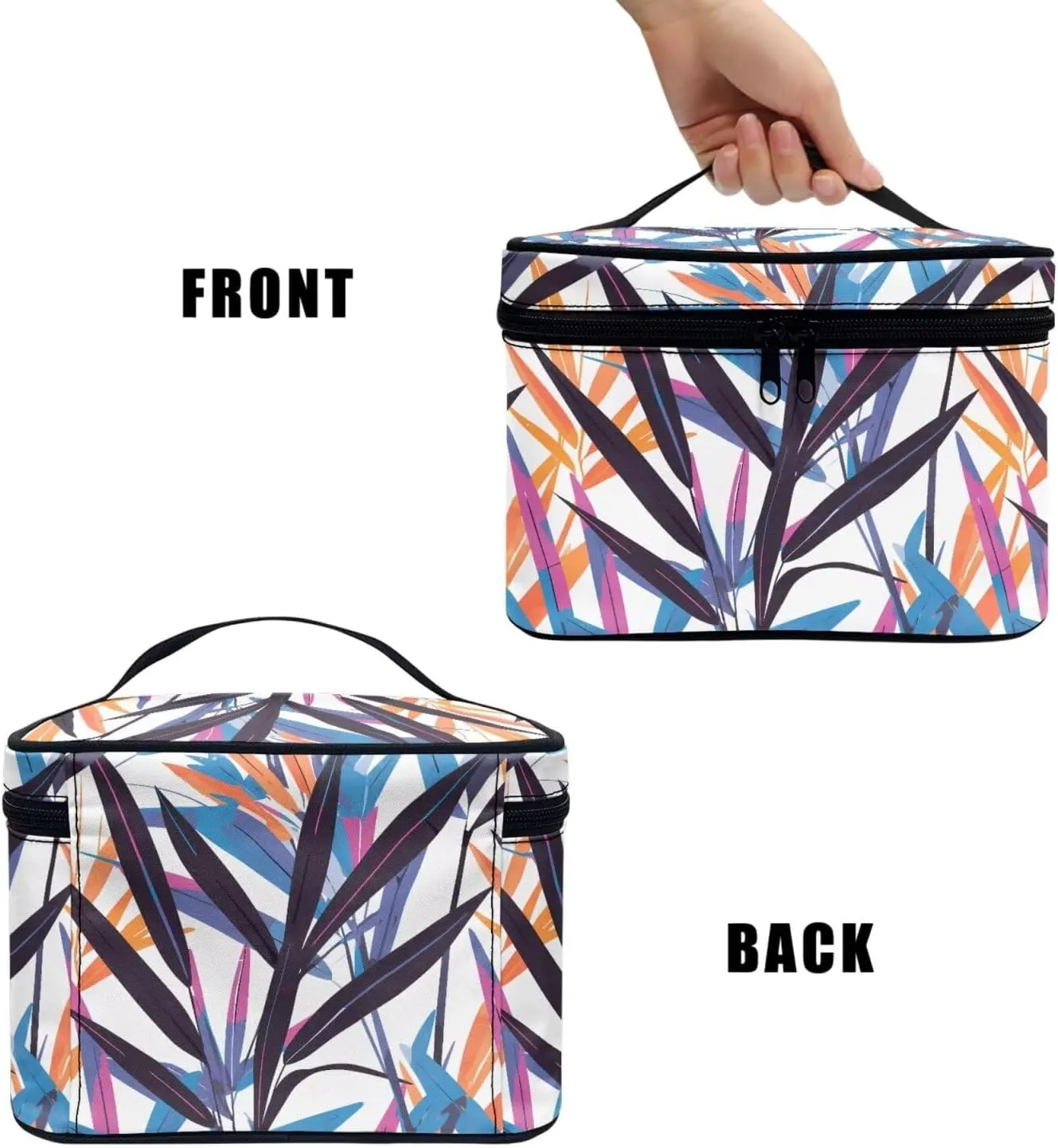 Color Painting Palm Leaves Makeup Organizer Case Toiletry Bag for Women, Painted Leaf Pattern Travel Cosmetic Bag for Toiletries Essential