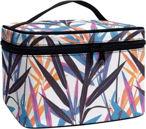 Color Painting Palm Leaves Makeup Organizer Case Toiletry Bag for Women, Painted Leaf Pattern Travel Cosmetic Bag for Toiletries Essential