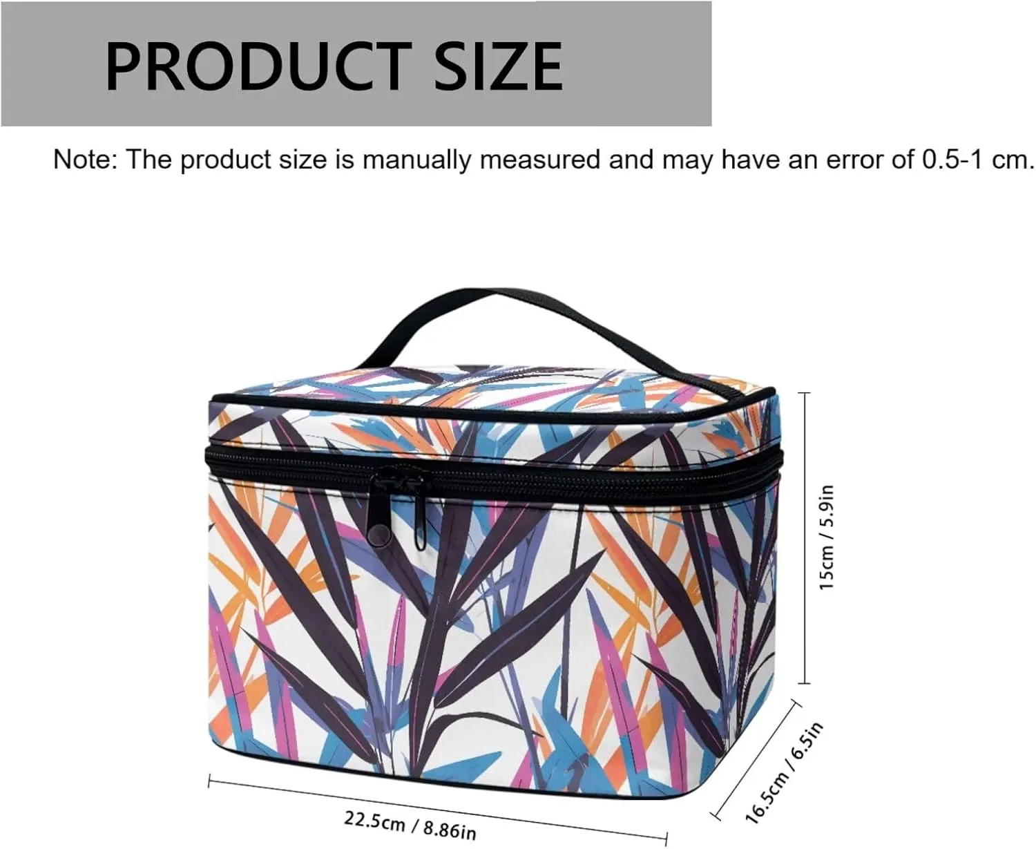 Color Painting Palm Leaves Makeup Organizer Case Toiletry Bag for Women, Painted Leaf Pattern Travel Cosmetic Bag for Toiletries Essential