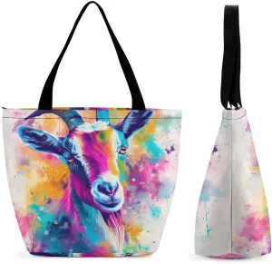 Colorful Goat Womens Tote Bag Purse with Zippered Shoulder Handbags For Work